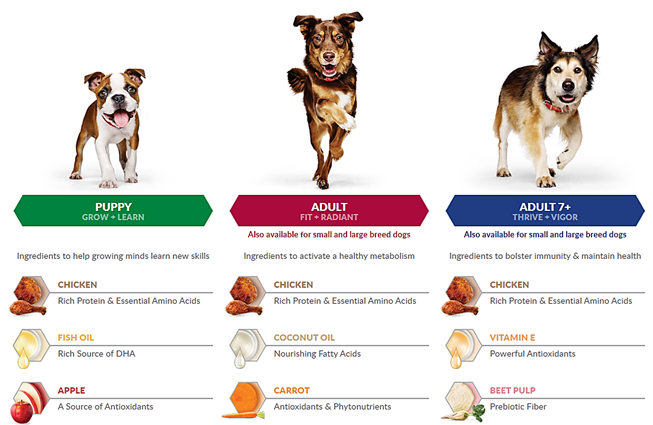 반려견 나이, 특성 별 제품 영양 구성/사진=Hill's Pet Nutrition 홈페이지