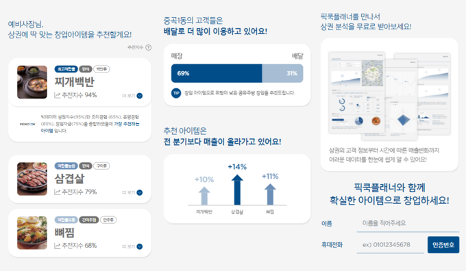 픽쿡 서비스 화면 예시