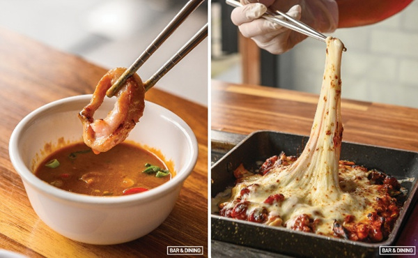 좌. 땅콩 가루와 들깻가루로 맛을 낸 막장. / 우. 치즈를 듬뿍 올린 치즈불곱창.