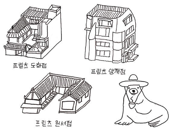 <프릳츠>의 지점 세 곳과 마스코트
