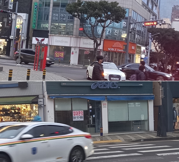 핵심상권인 그랜드 사거리에도 임대문의가 붙은 공실을 쉽게 찾아볼 수 있다.