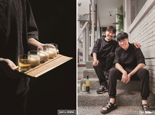 (좌) 전통주 테이스팅 보드. / (우) 이우건 오너, 정승환 셰프.