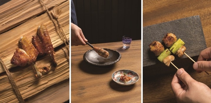 테바사키, 츠쿠네 닭 생햄 샐러드, 네기마.