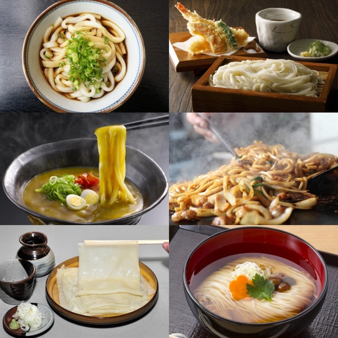 사누키우동(카가와현), ▲이나니와우동(아키타현), ▲미즈사와우동(군마현)을 포함 일본 전국 19개 현의 명물 우동