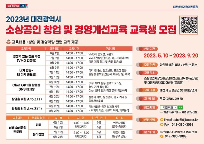 대전시,‘소상공인 창업 및 경영개선 교육’본격 추진