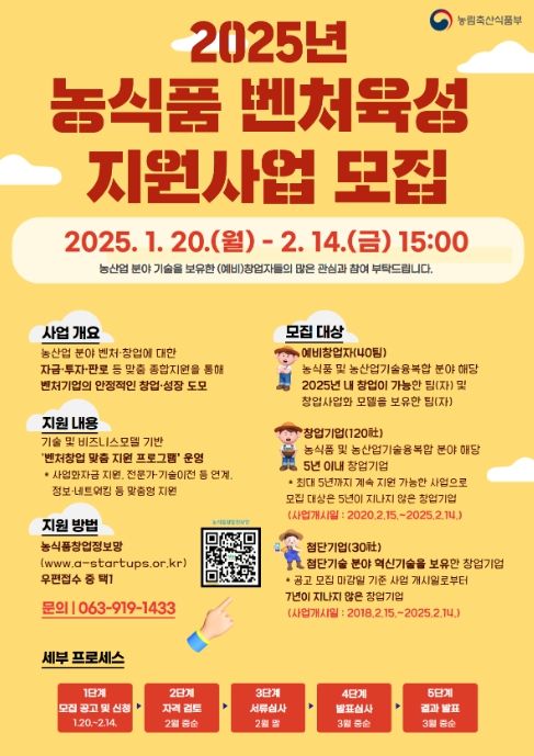 농식품 벤처육성 지원사업 모집공고 홍보물