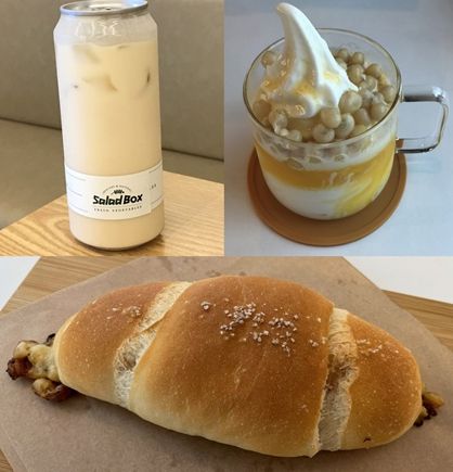 섬섬여수 옥수수를 활용해 상품화한 옥수수 라떼(왼쪽), 옥수수 아이스크림(오른쪽), 옥수수 소금빵(아래)