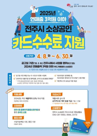 전주시, 소상공인 카드수수료 지원사업 접수 개시