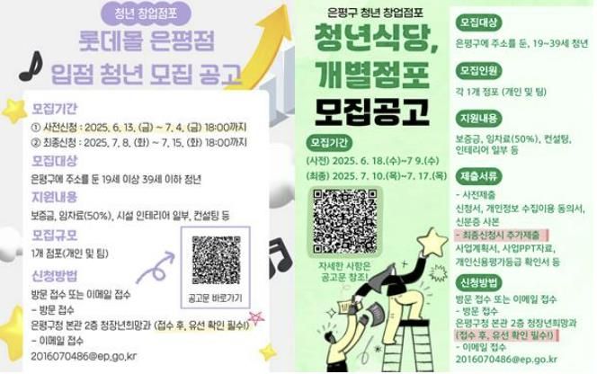 청년 창업점포 모집 안내 포스터